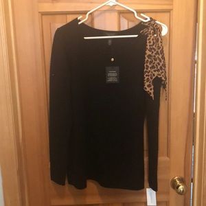 Black long sleeve top with cheetah arm detail